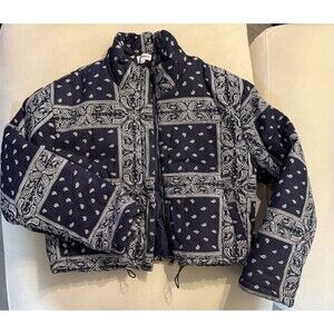 Superdown Bandana Paisley Puffer Jacket Navy Blue White Size L Women’s